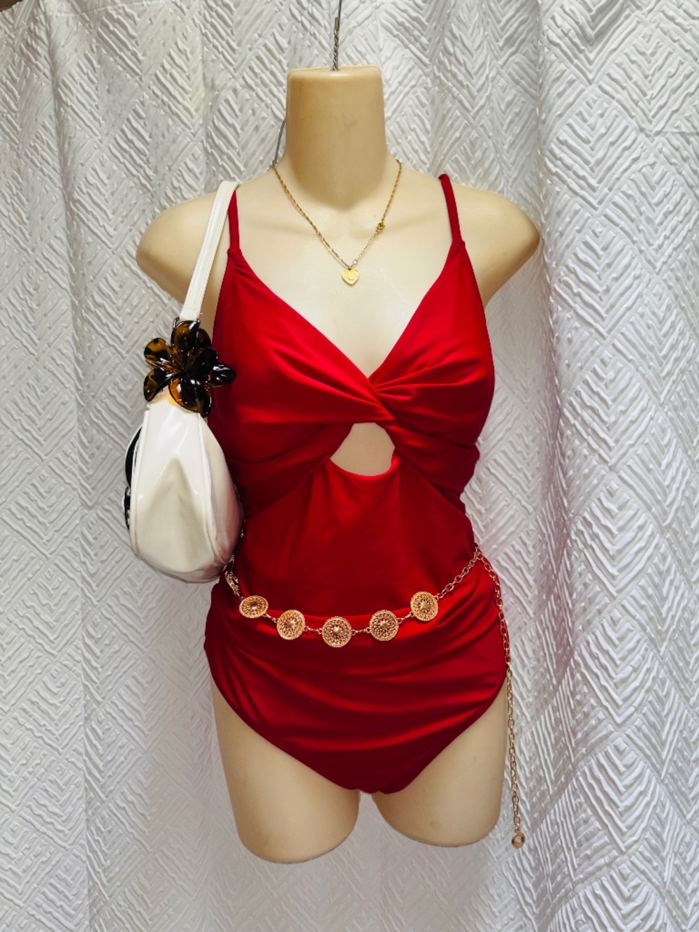 Cherry red one piece swimsuit large